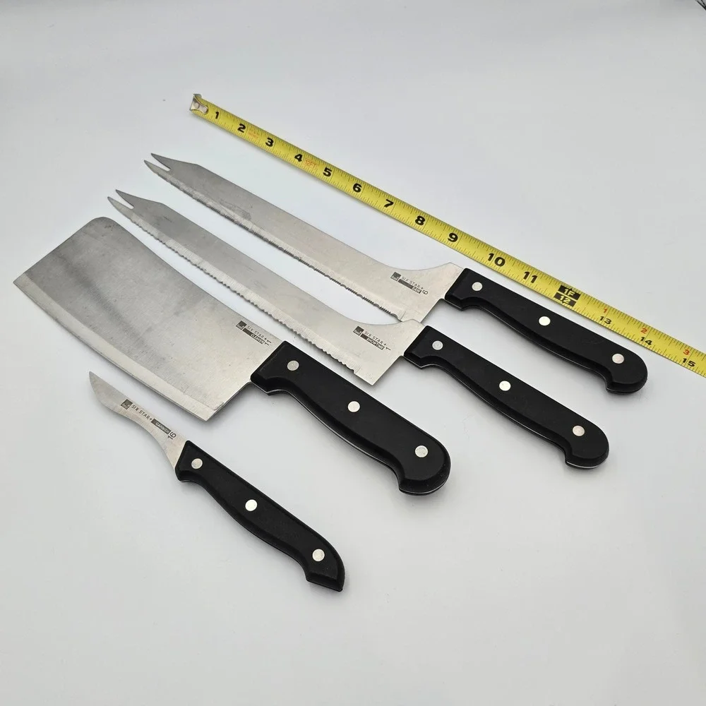 Ronco Six Star+ 4 Piece Knife Set Cleaver Showtime Saw Garnish Stainless Steel